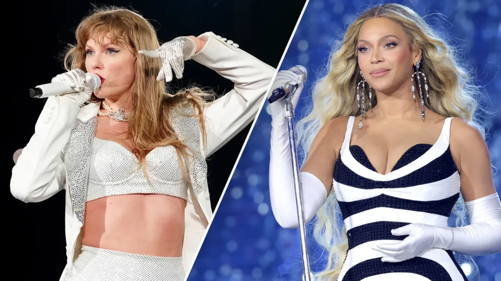 Taylor Swift performing on stage, ranked second in Billboard's list of greatest pop stars of the 21st century.