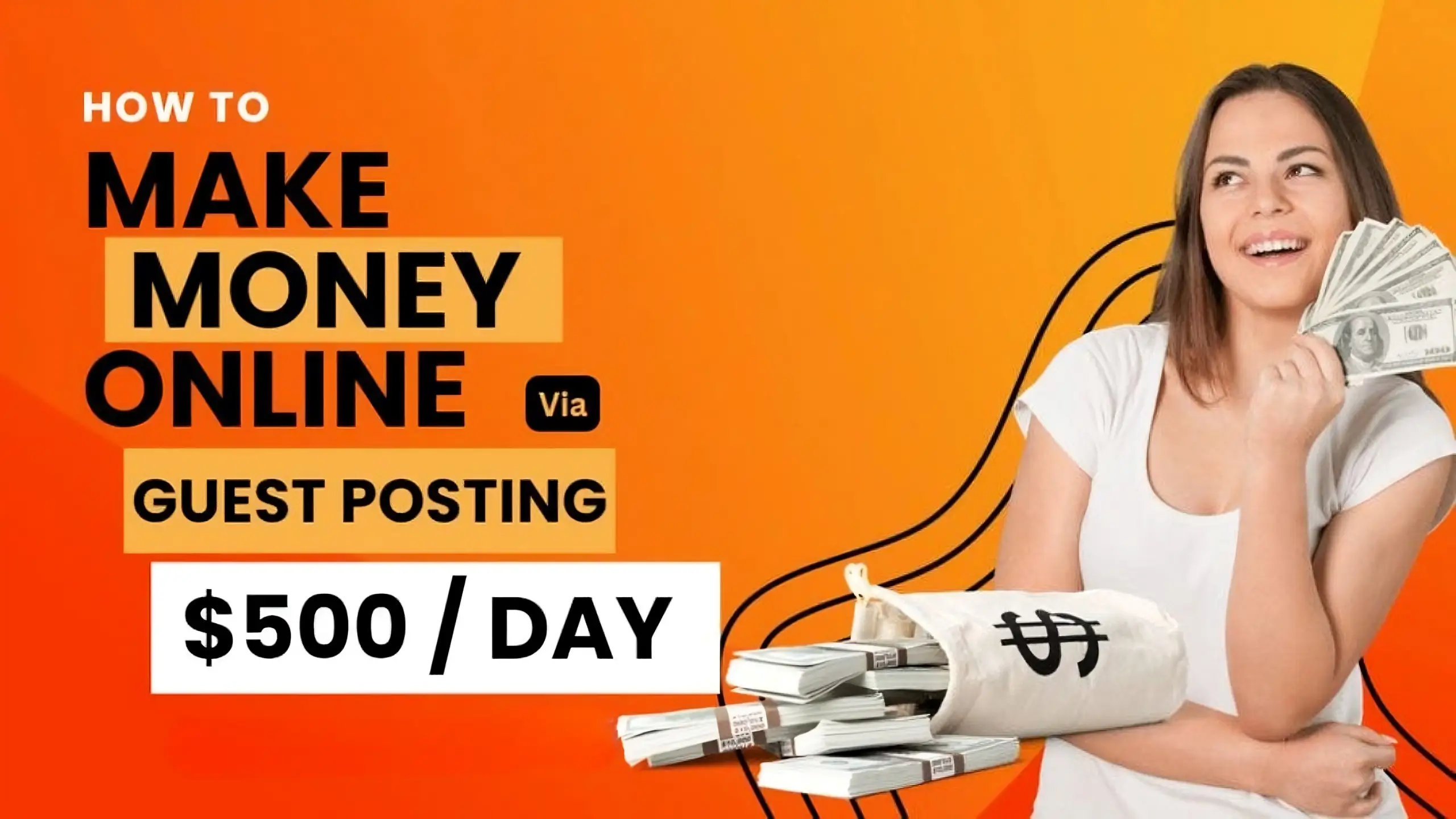 Illustration of a person using AI tools on a laptop with money symbols floating around, representing earning income with AI.